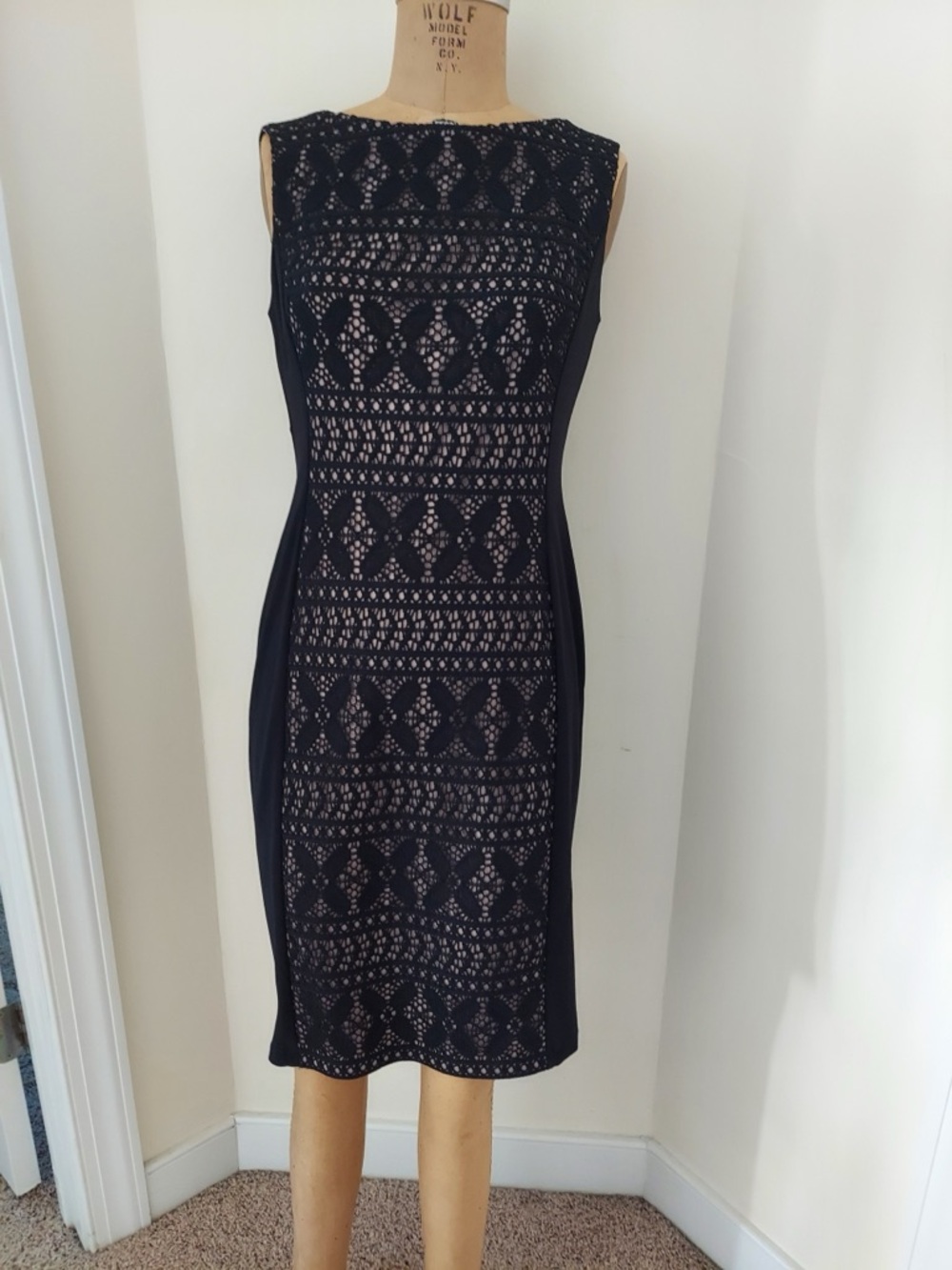 Sleeveless Black Lace-Overlay Midi Dress